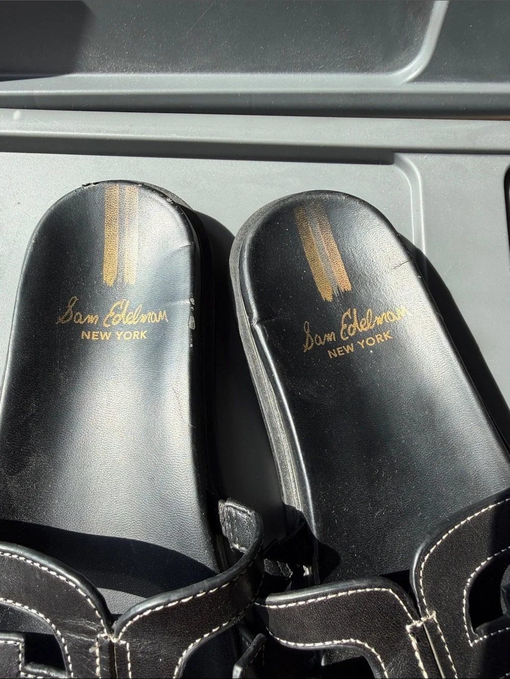 Sam Edelman Black Cutout Leather Slide Sandals